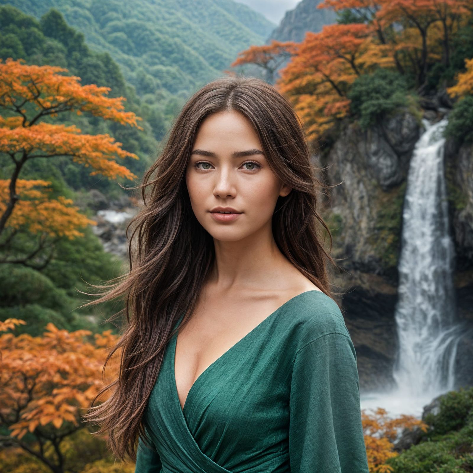 Elegant Girl Amidst Vibrant Futuristic Landscape