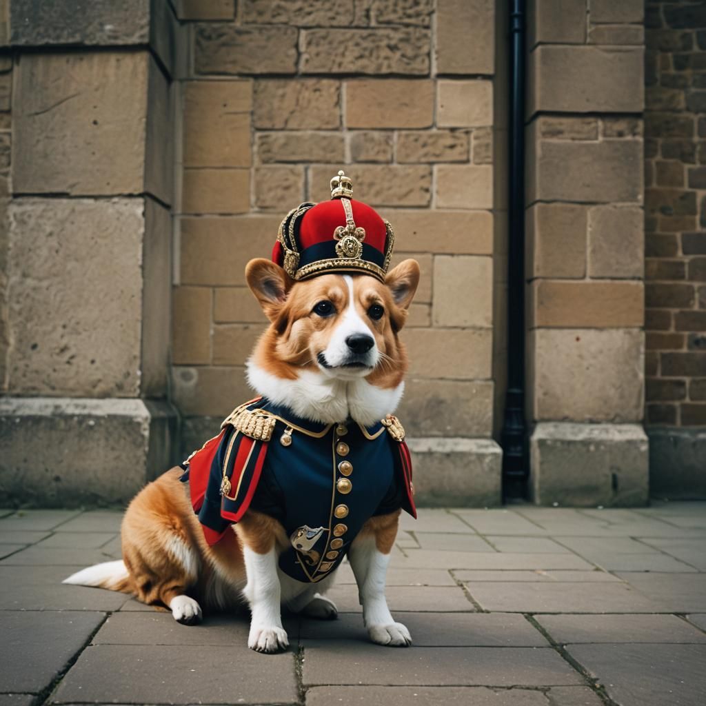 Corgi as Queen's Guard: Cinematic Film Still