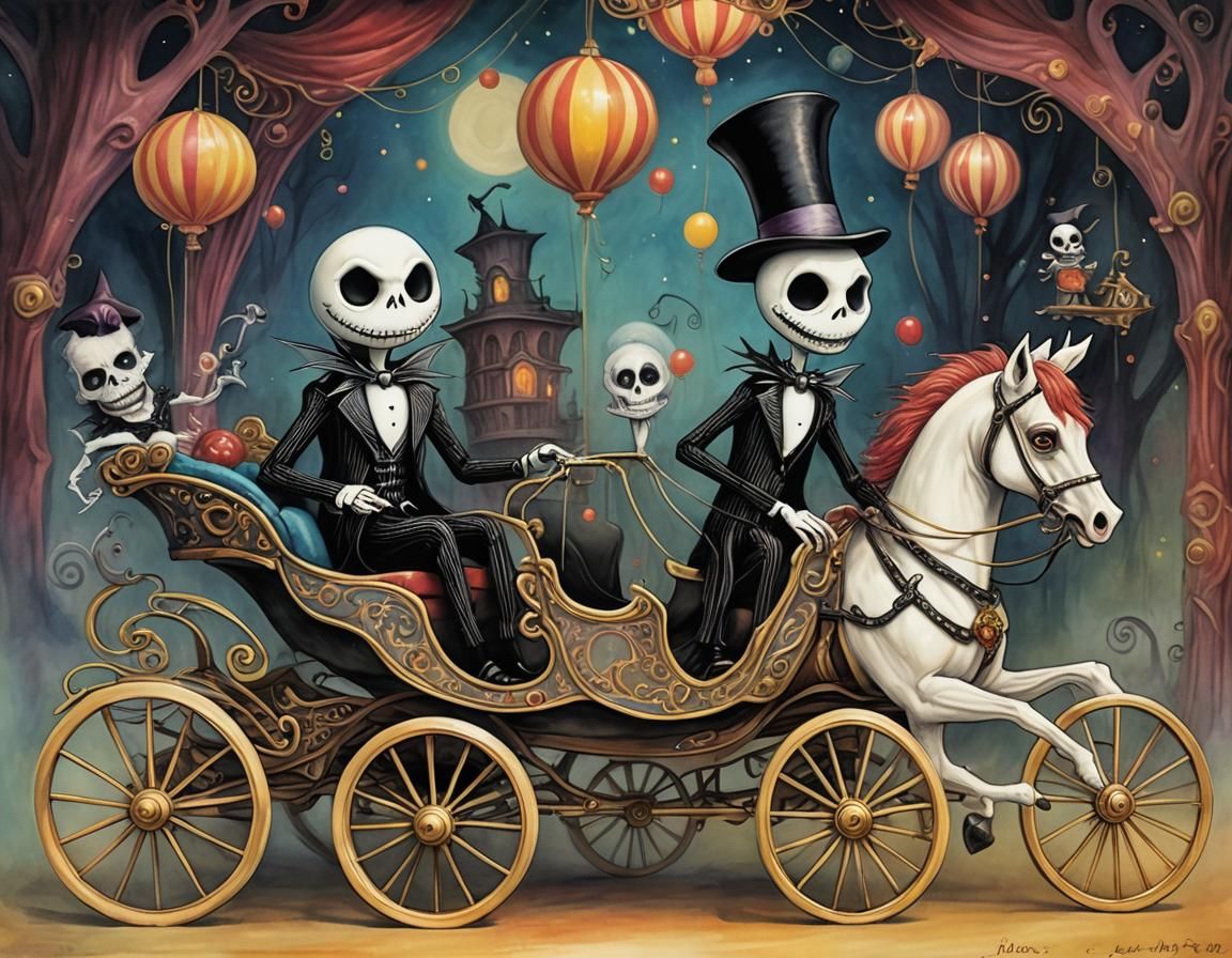 Jack Skellington Drives Circus Carriage: Storybook Illustrat...