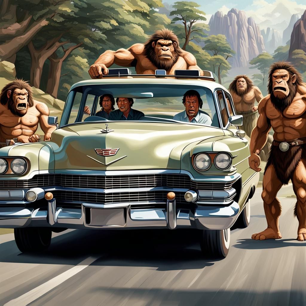 Cavemen Learn to Drive a Cadillac, Humorous Scene