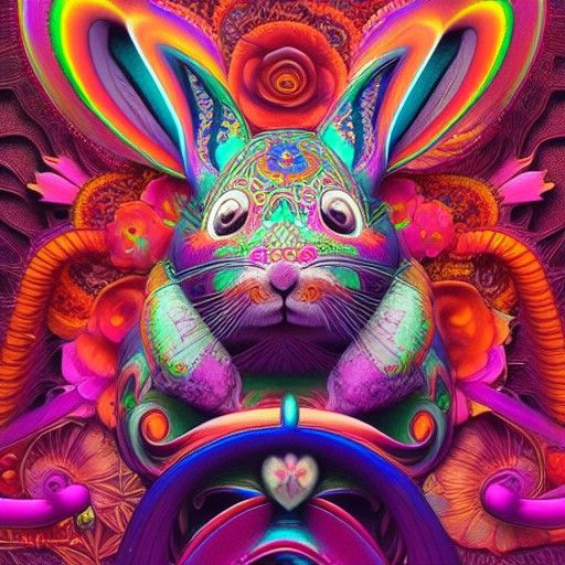 Psychedelic Day of the Dead Rabbit, Intricate Details