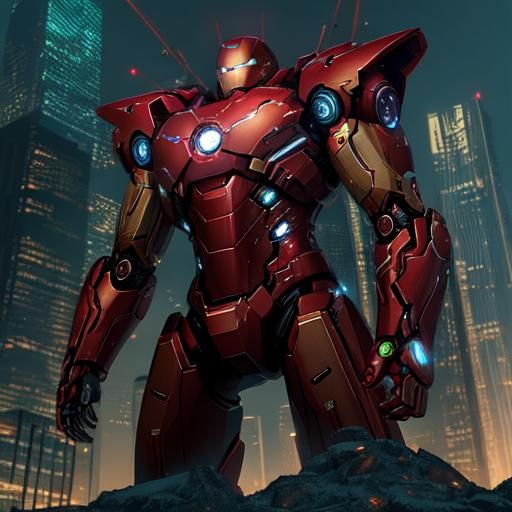 Iron Man in Futuristic Cityscape Sci-Fi Concept Art