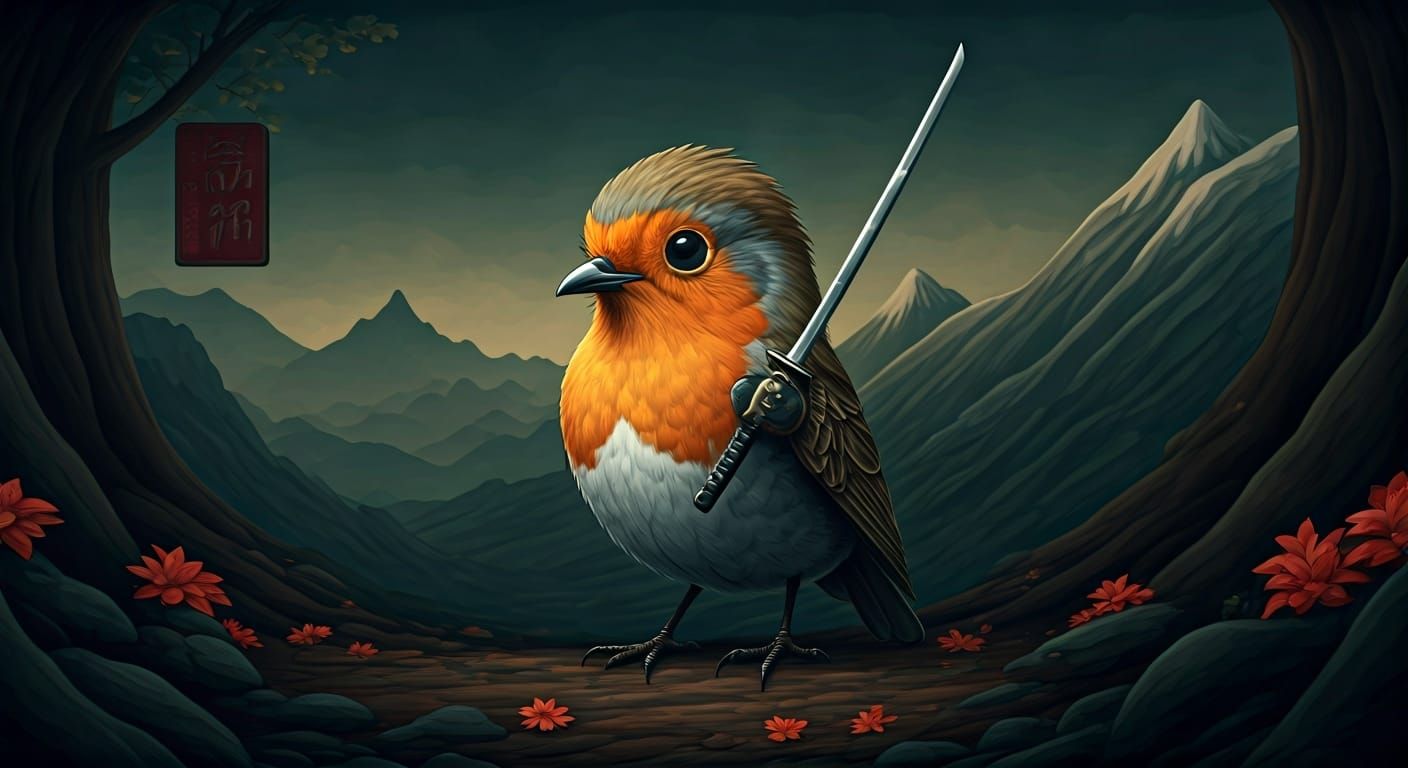 Robin Bird Ronin Samurai in Ukiyo-e Style