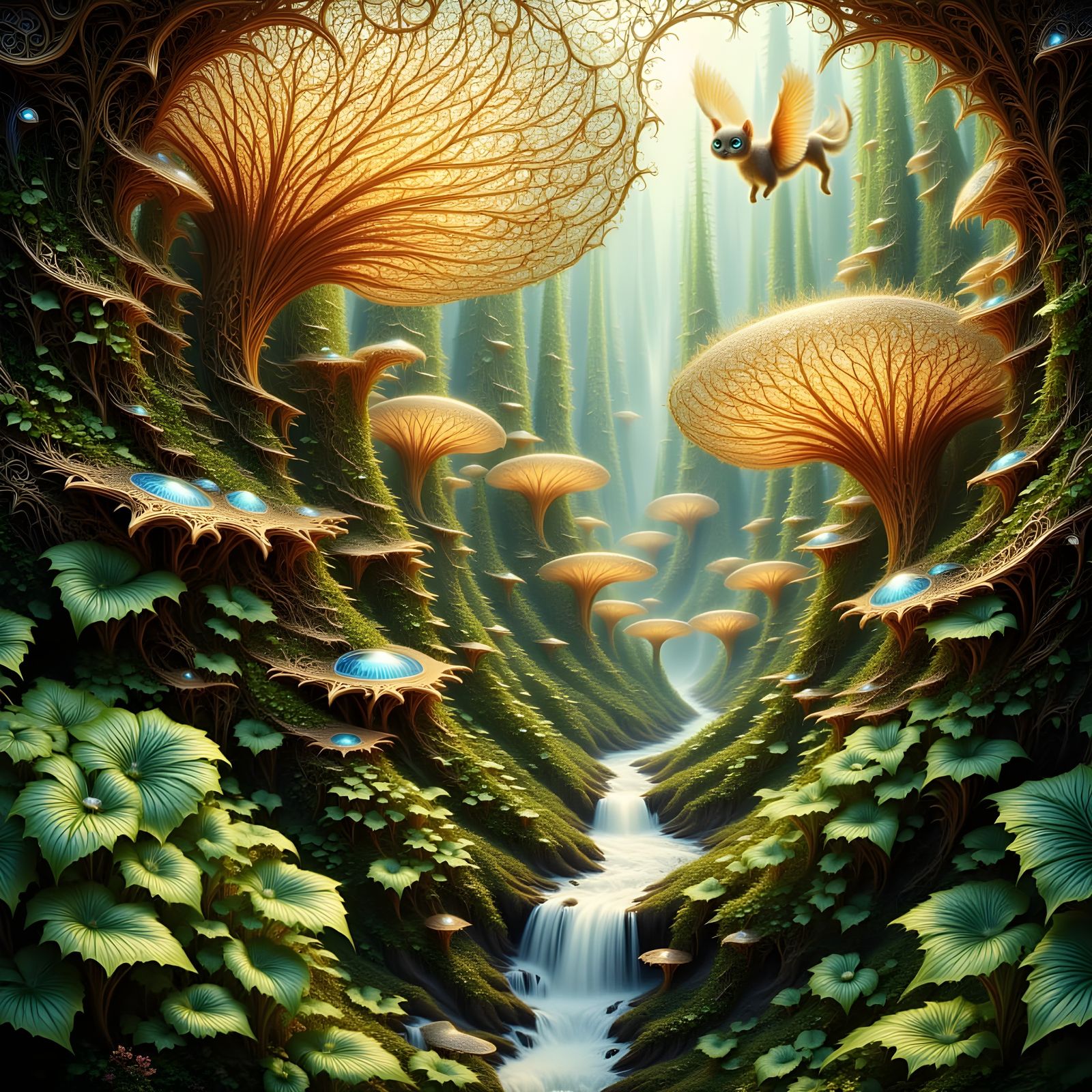 Flying Cat in Ornate Golden Forest Canyon