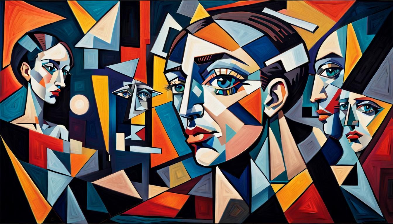 Cubist Rug Portrait in Futuristic Abstract Style