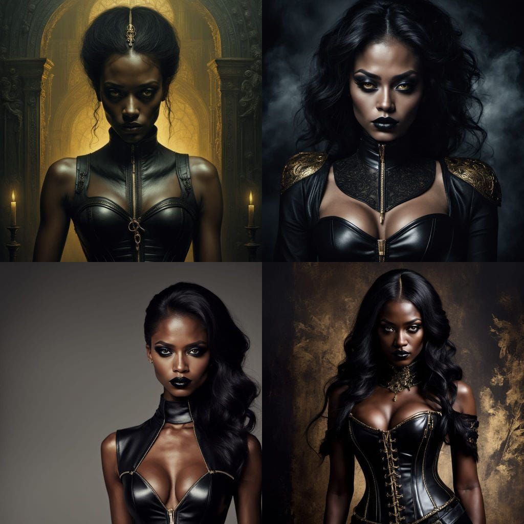 Elegant Ebony Goddess in Black Leather Corset