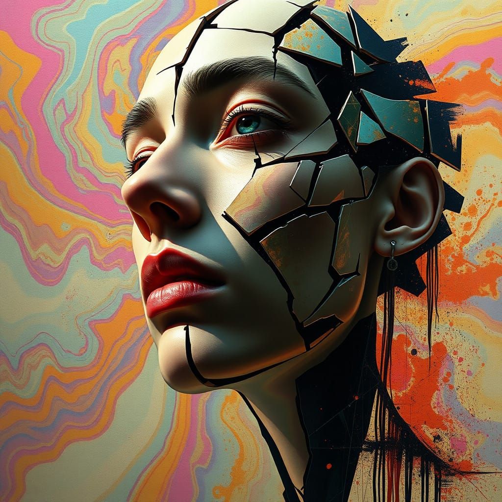 Disintegrating Youth: A Fragmented Face in Hyperrealistic Sp...