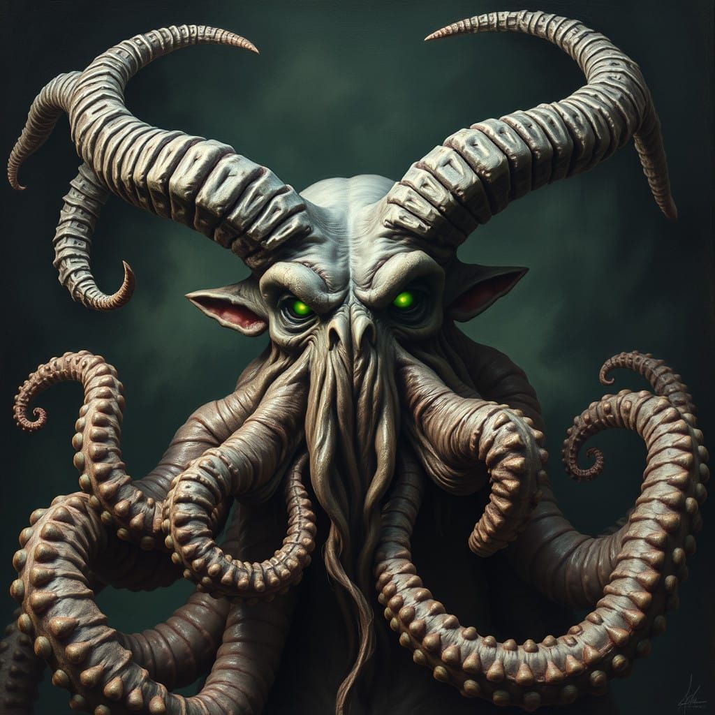 Biomechanical Krampus-Octopus in Surrealist Horror Style