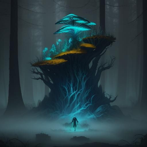 Mystical Forest: Lone Figure Screaming in Desolation