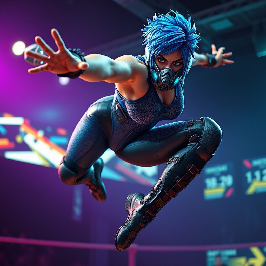 Dark Fantasy Wrestler in Cyberpunk Arena