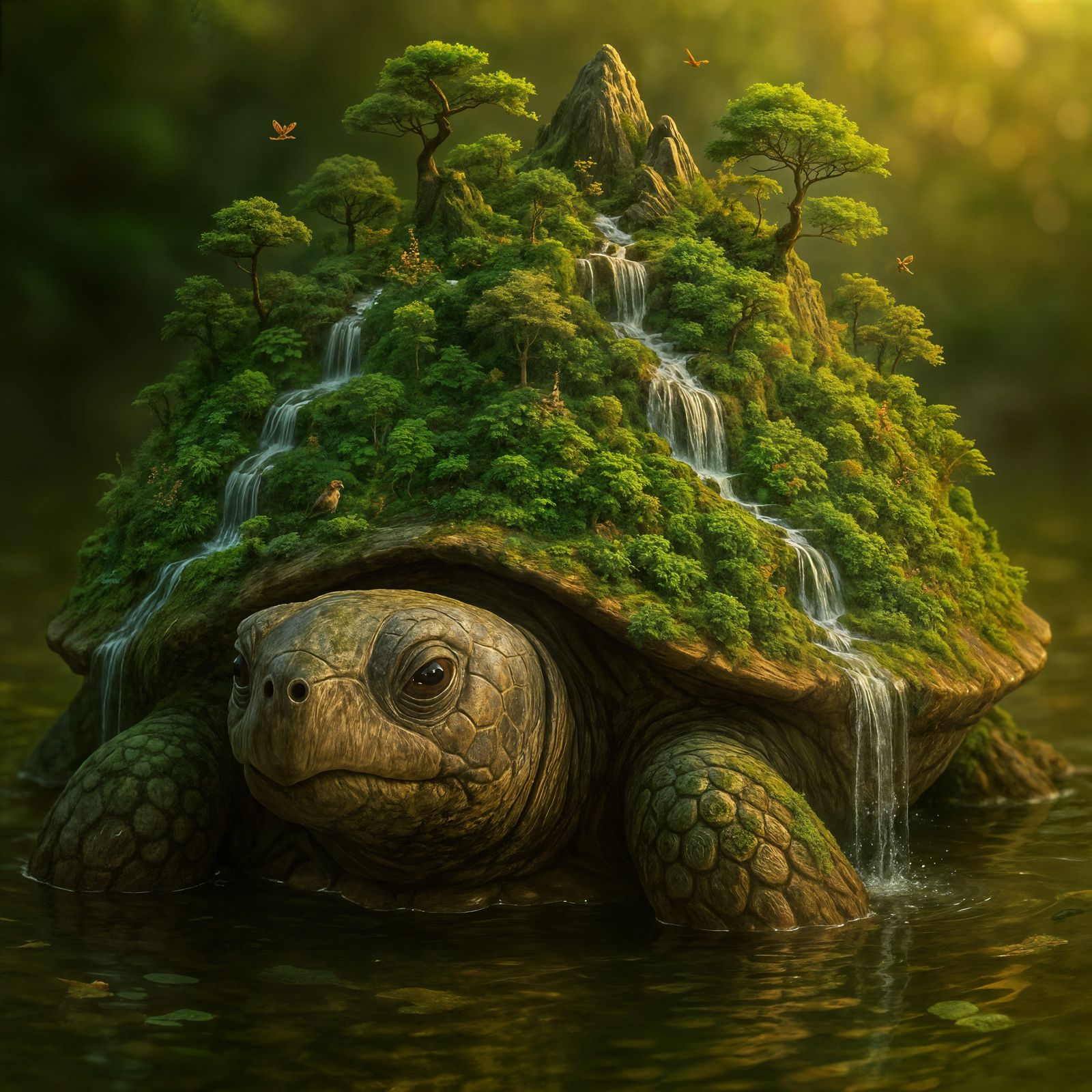 Turtle Island: Miniature Landscape on a Serene Turtle