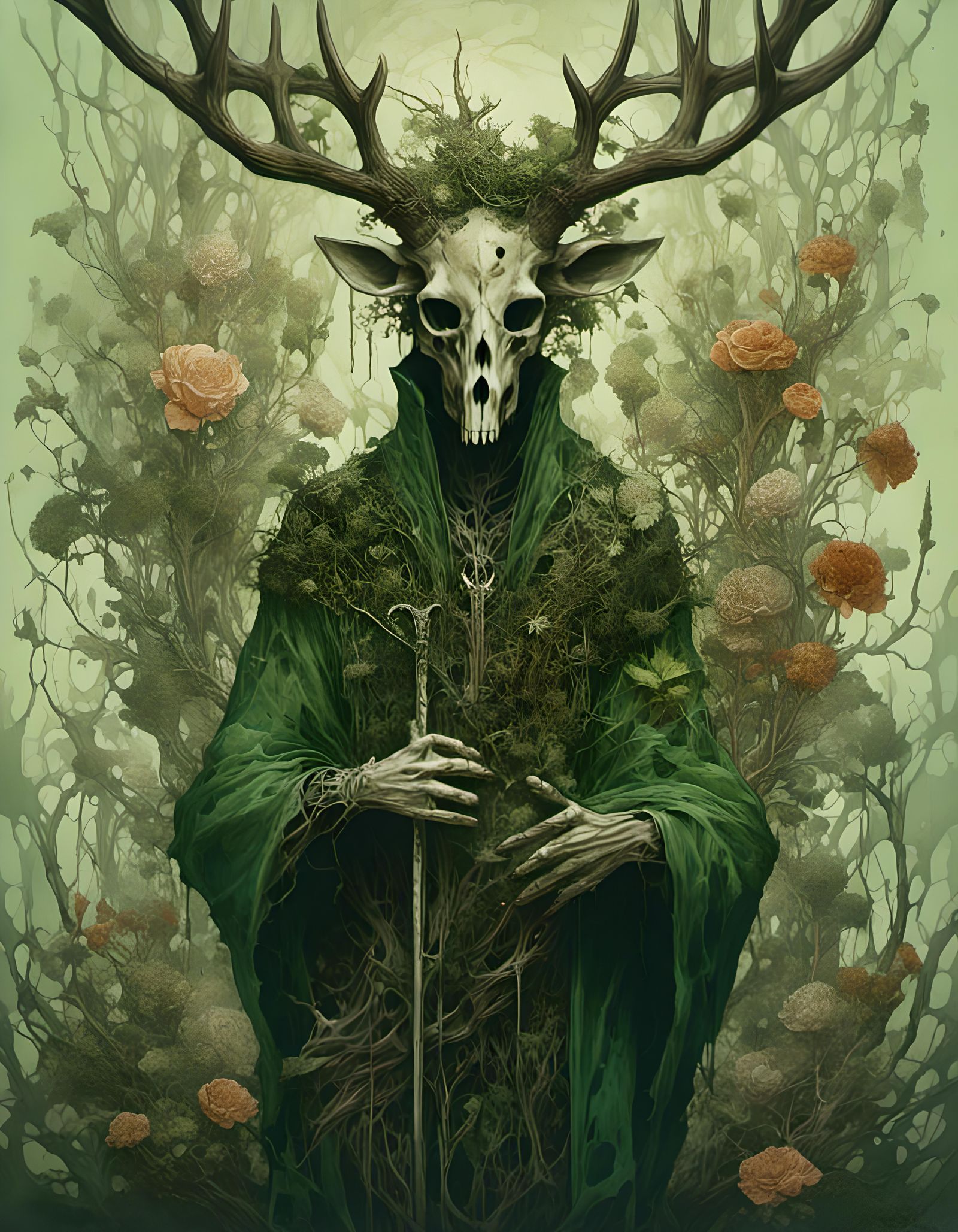 Pagan Forest Figure with Deer Skull Mask