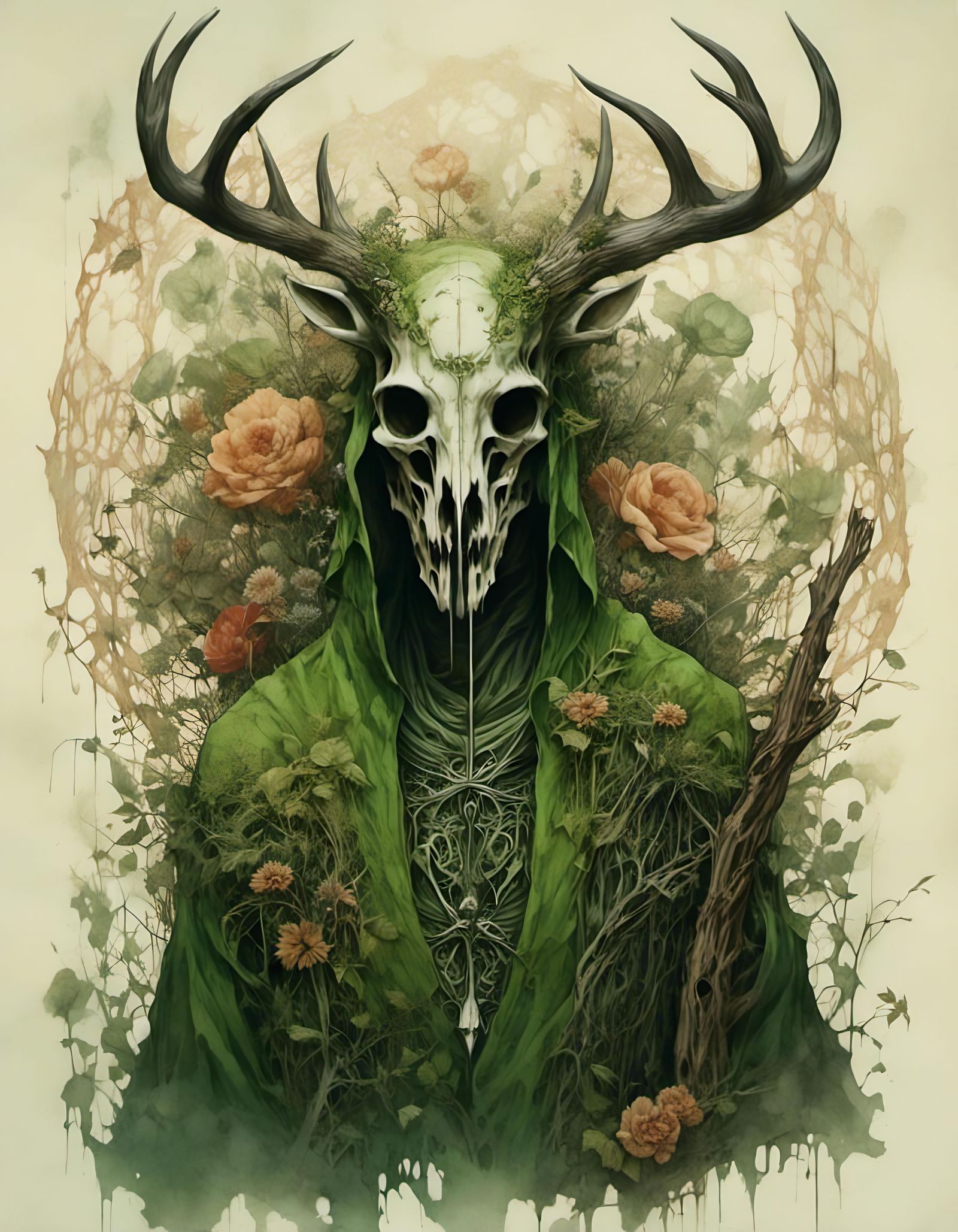 Pagan Man with Deer Skull Mask in Fairycore Style