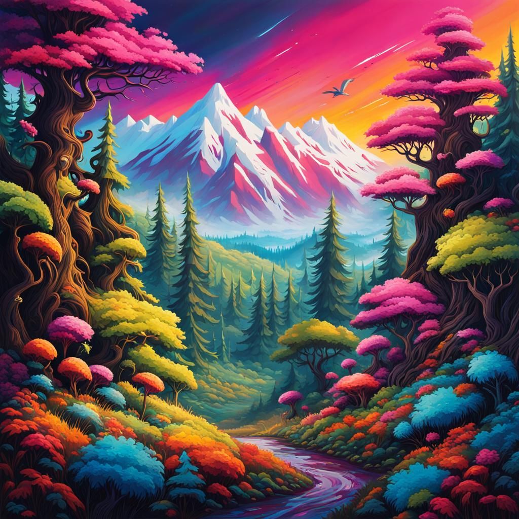 Colorful Fantasy Forest with Graffiti Art Style