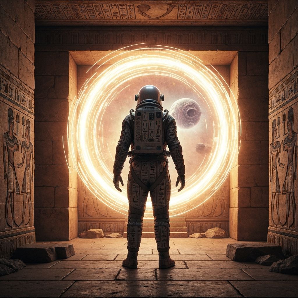 Astronaut in Egyptian Tomb with Time Portal