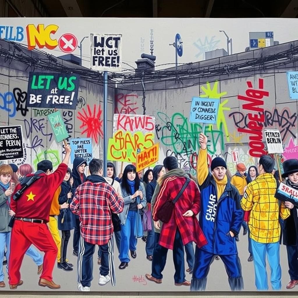 Berlin Wall Protest in Social Realism Style
