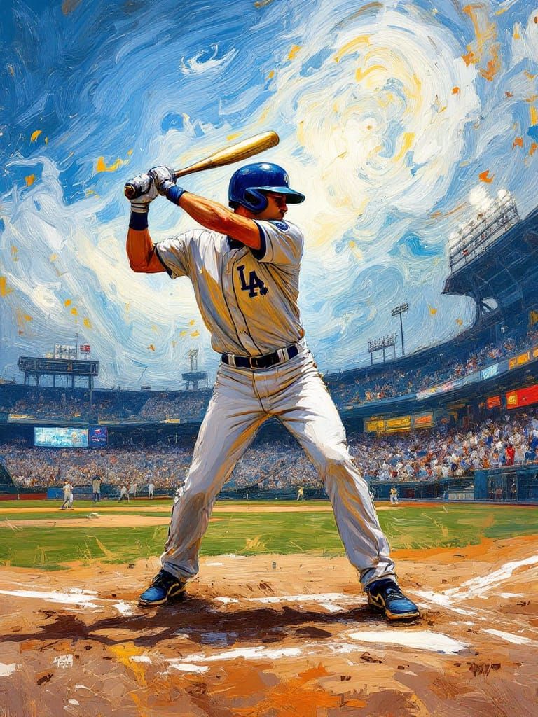 Baseball Player in Van Gogh Style Before Pitch