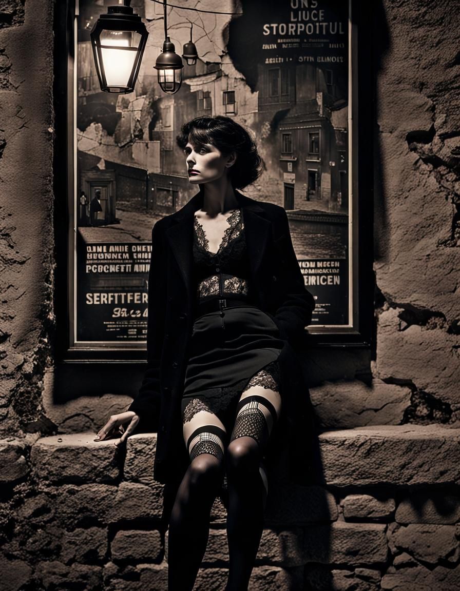 Alluring Woman Relaxing Under Dim Street Light