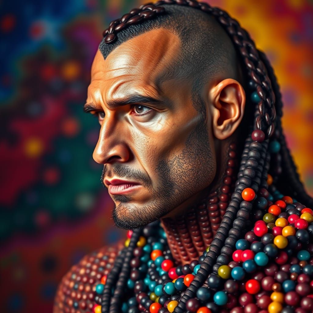 Muscular Warrior in Fractal Plastic Beads, Hyperrealistic Sp...
