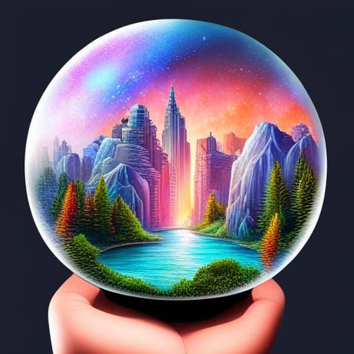 Angel, Unicorn, City in Holographic Snow Globe