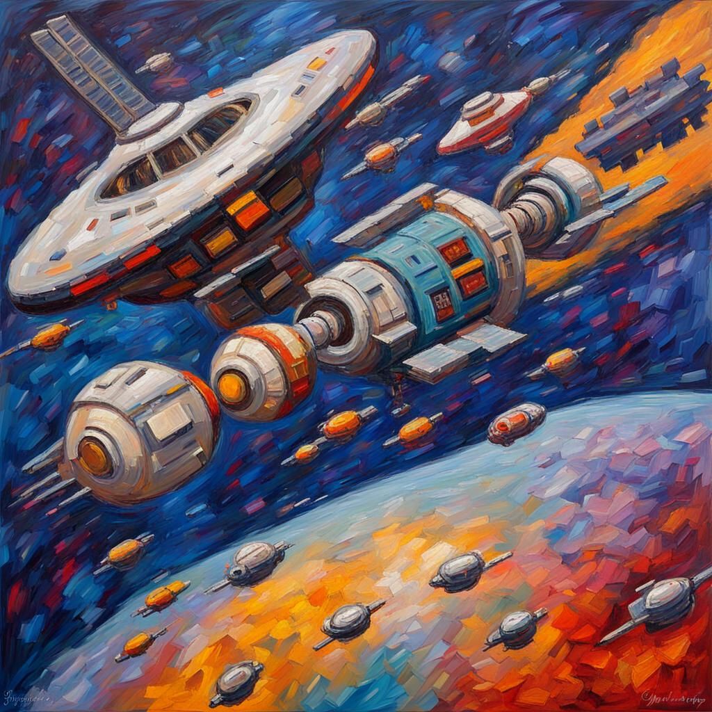 Space Station in Neo-Impressionist Expressionist Style