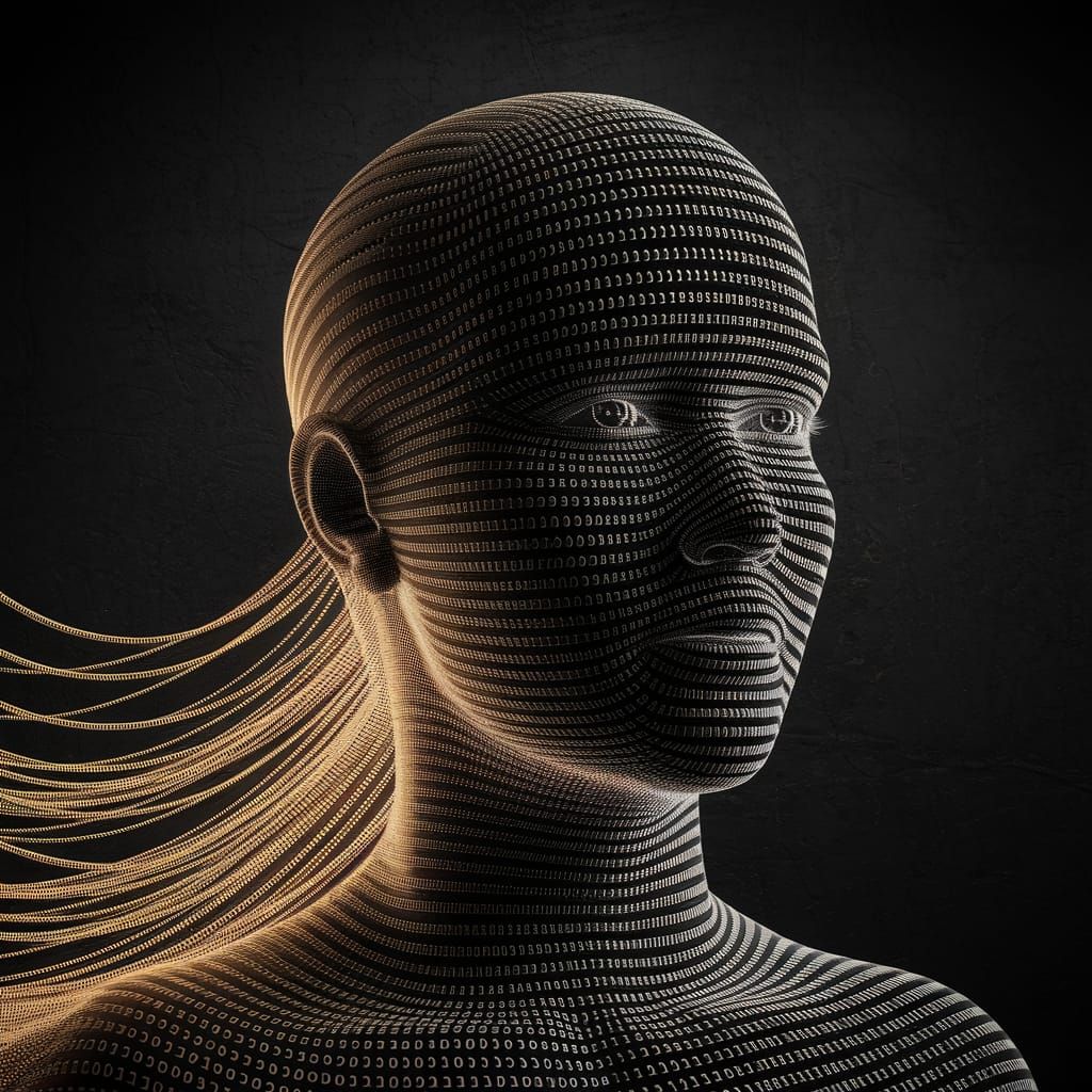 Human Face Made of Binary Code in Digital Art Style