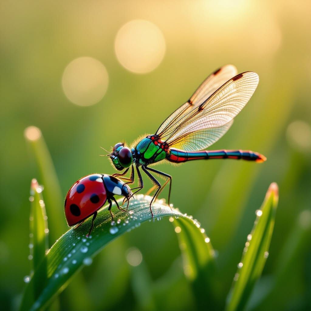 Hyperrealistic Dragonfly-Ladybug Hybrid Creature