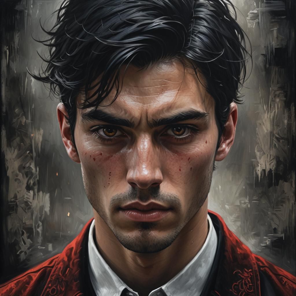 Mind Manipulation: A Hyperrealistic Portrait in Red and Blac...