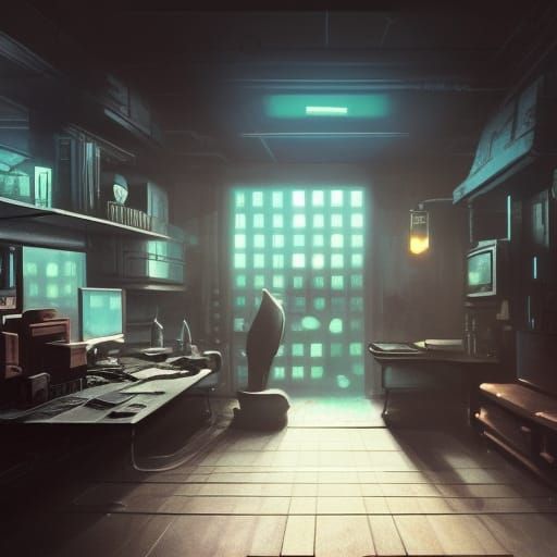 Technoir Hacker Station, Dark Fantasy Concept Art