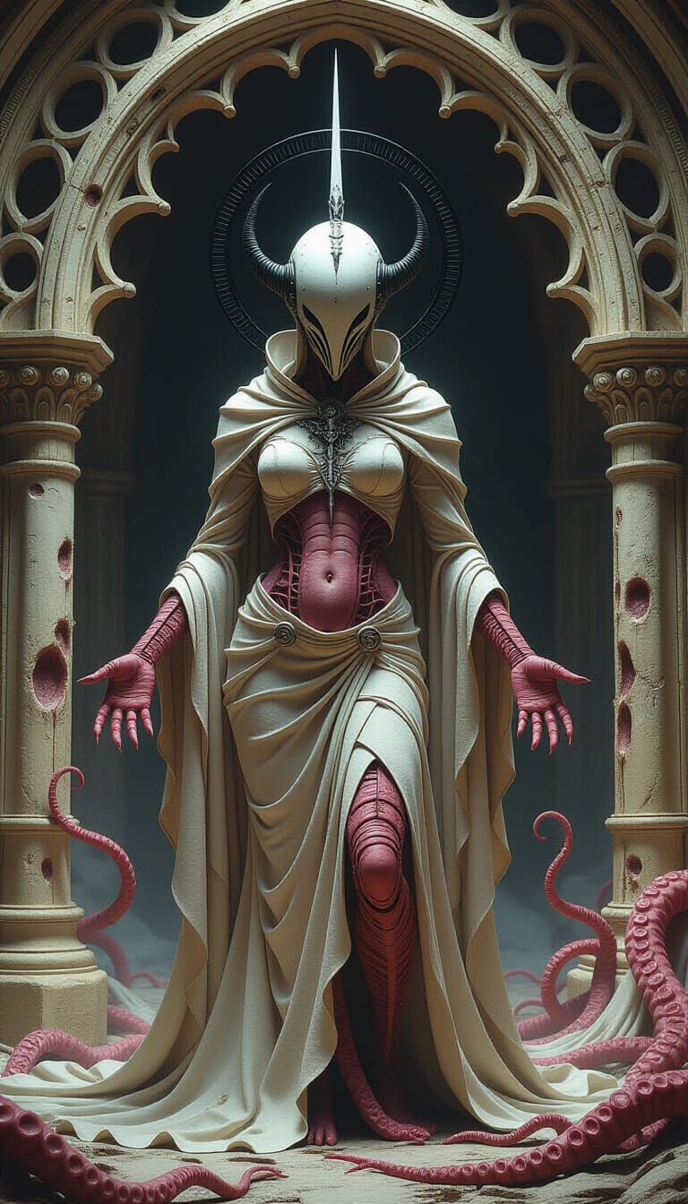 Eldritch Entity in Alien Cathedral: Horror-Fantasy Illustrat...