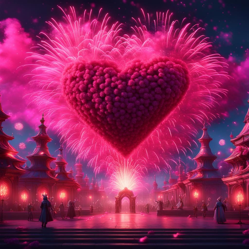Heart Fireworks Festival in Detailed Matte Painting