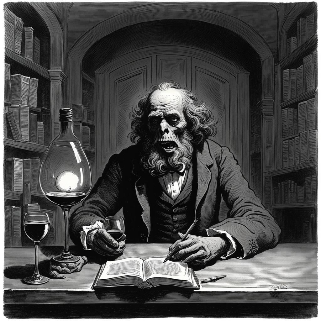 Horrific Scribe: Wine, Books, and Dark Etchings