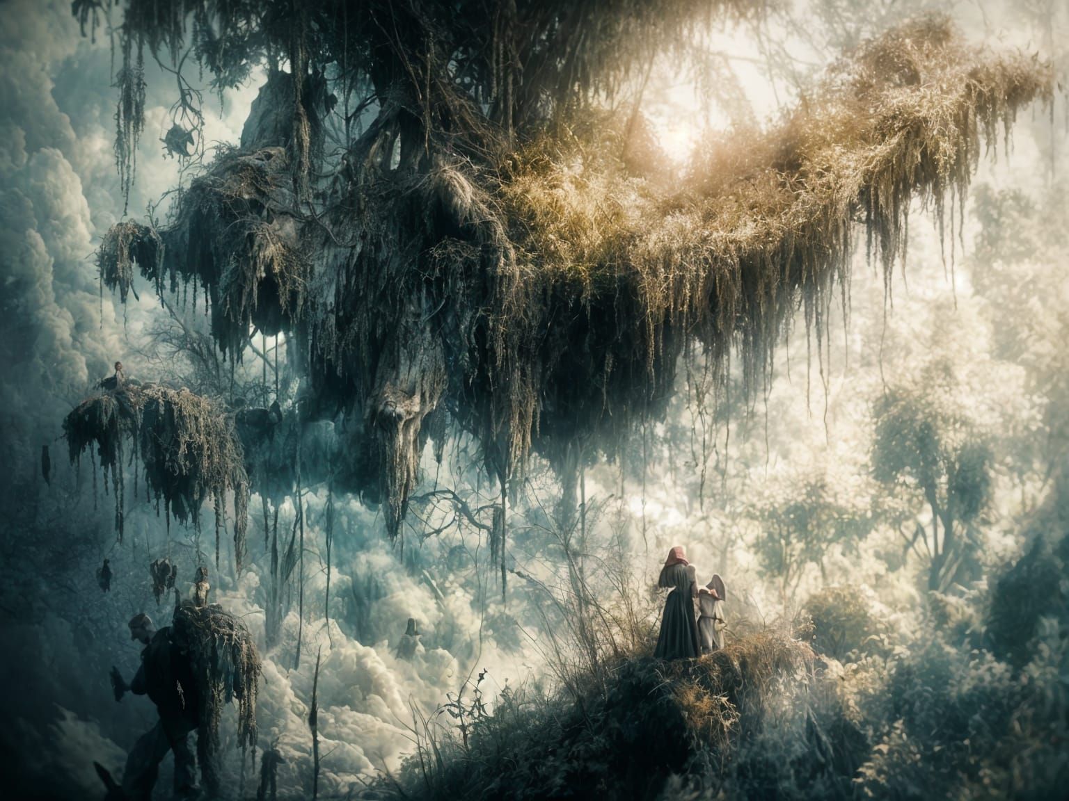 Gnome Lurking in Shadows: Sepia Horror Fantasy