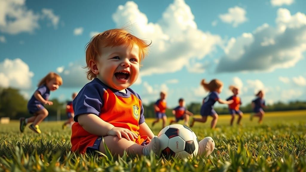 Joyful Soccer Toddlers Play in Vibrant Field