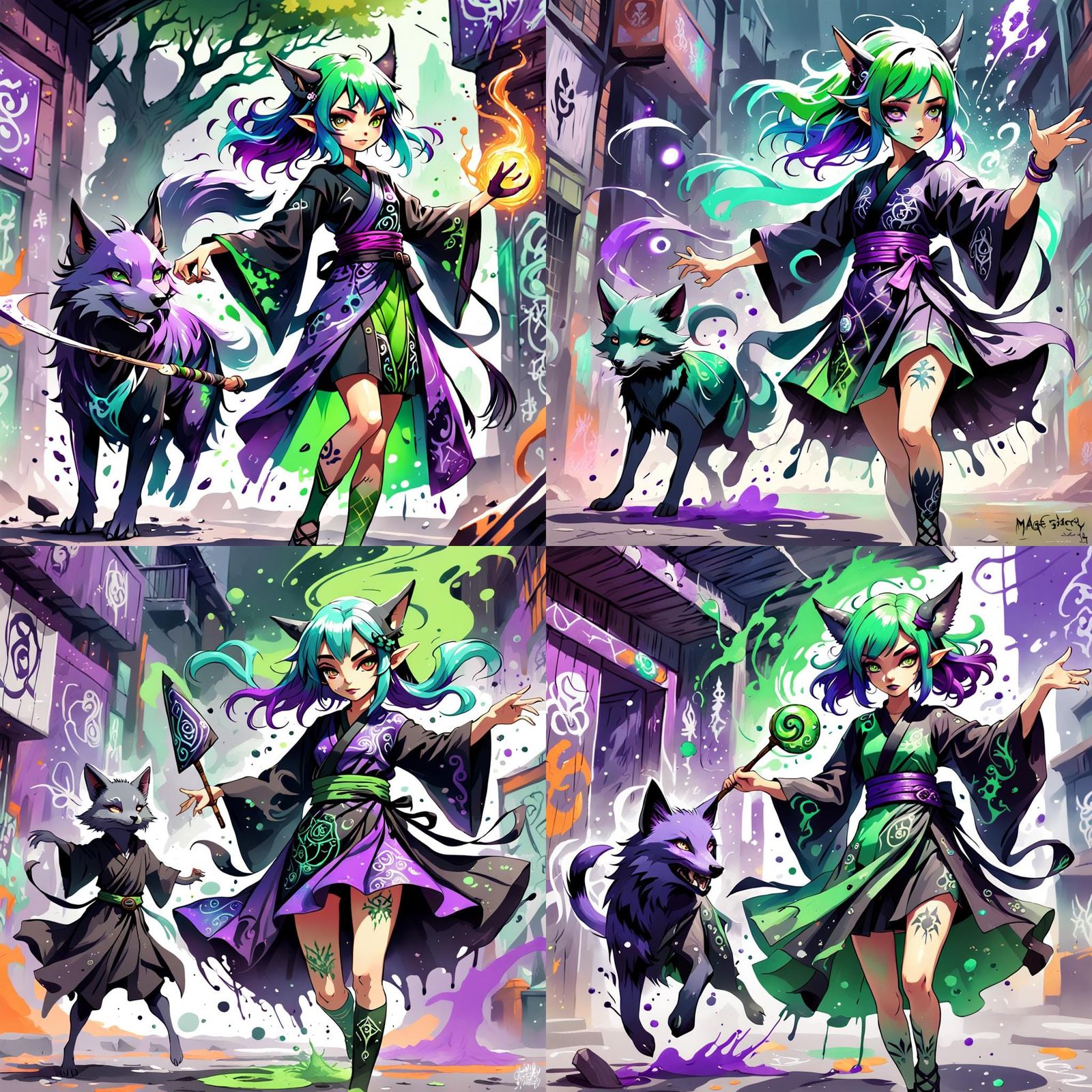 Elvish Chaos Witch Magic Battle as Graffiti Art