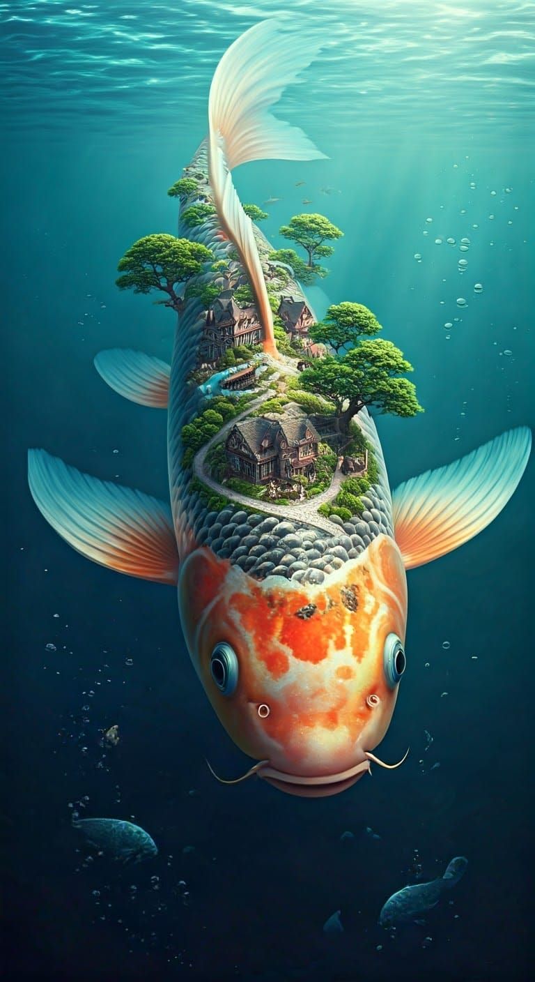 Cyberpunk-Inspired Japanese Koi Fish in Azure Waters