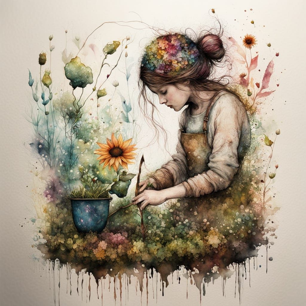 Gardening in Watercolor Style