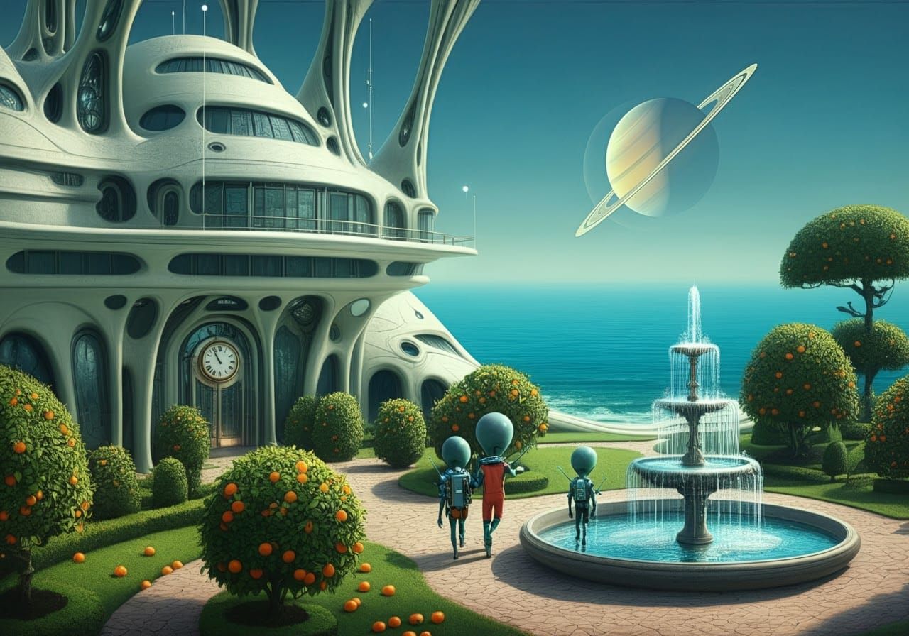 Alien Family in Biomimicry Mansion Garden