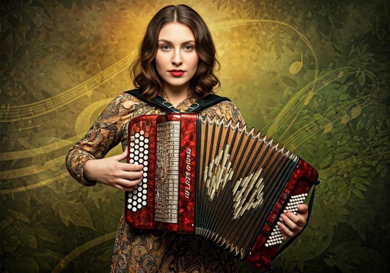 Accordionist in Double Exposure Picture-in-Picture Style