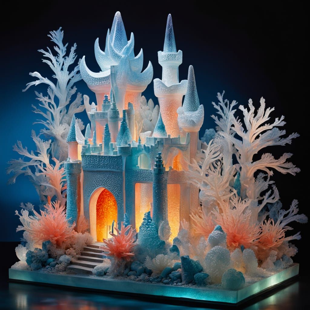 Frosted Glass Coral Castle Intricate Sculpture