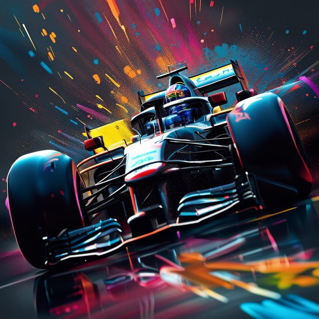Hyperrealistic Formula One Car in Splash Art Style