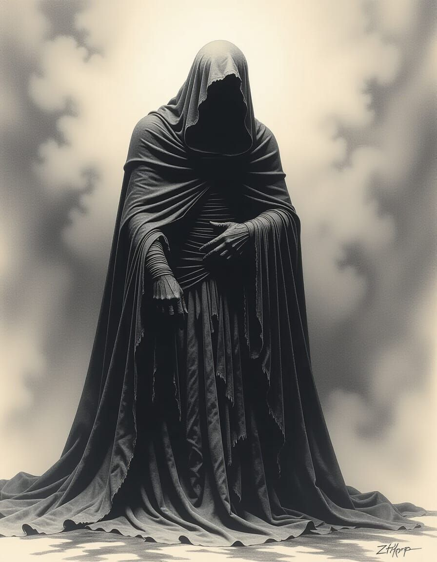 Dark Surrealism in Charcoal Drawing Style