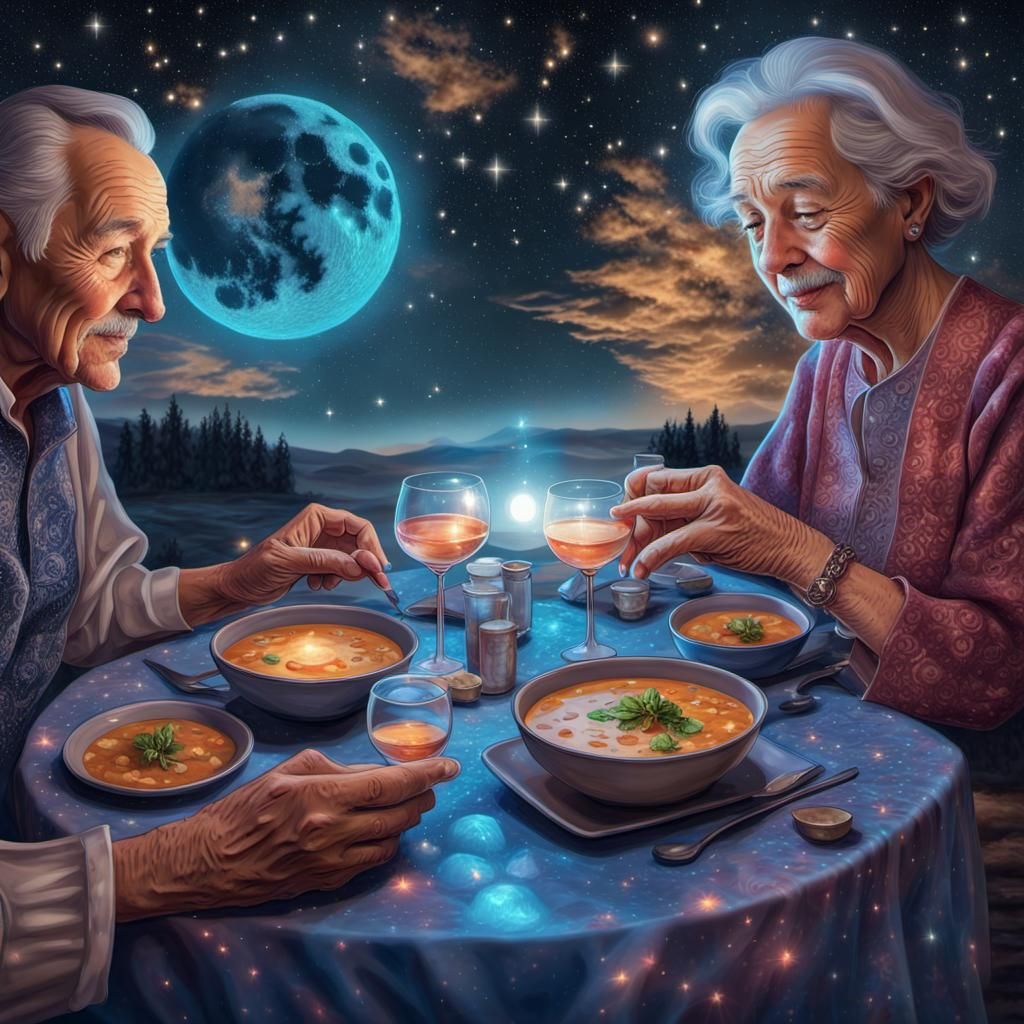 Romantic Dinner Under the Stars, Holographic Illustration