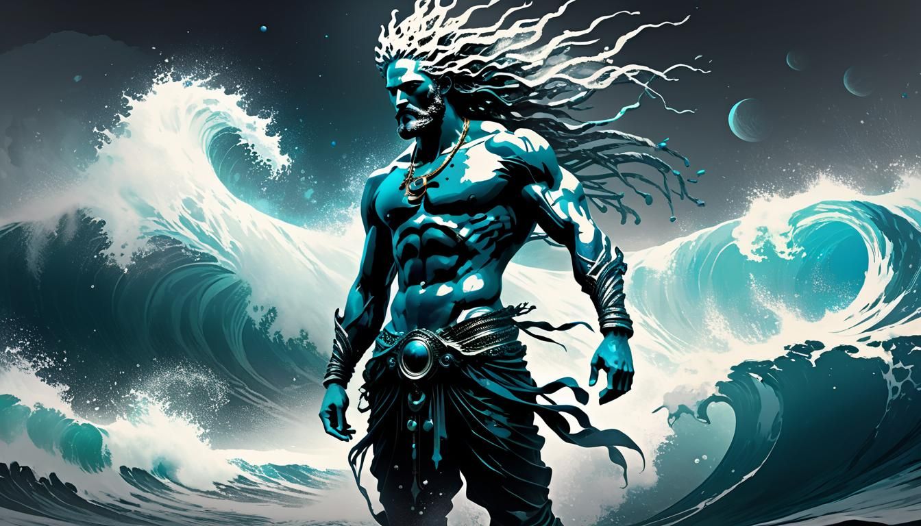 Dynamic Neptune God of Waves in Astral Style