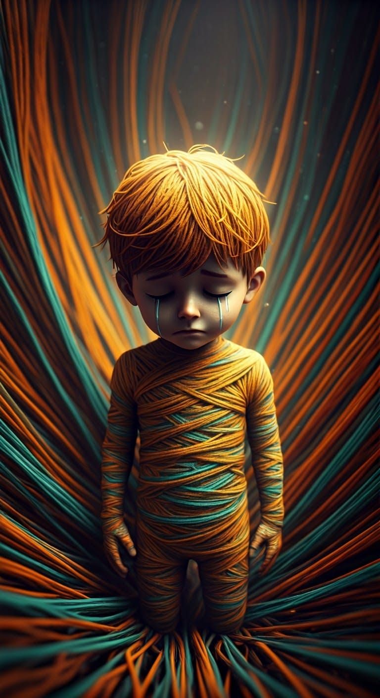 Sorrowful Boy Dissolves into Vibrant Tapestry of Interconnec...