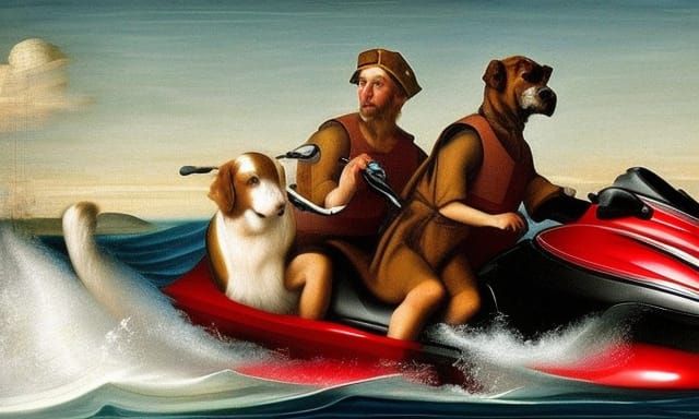 Dog on Jet Ski: Renaissance Painting