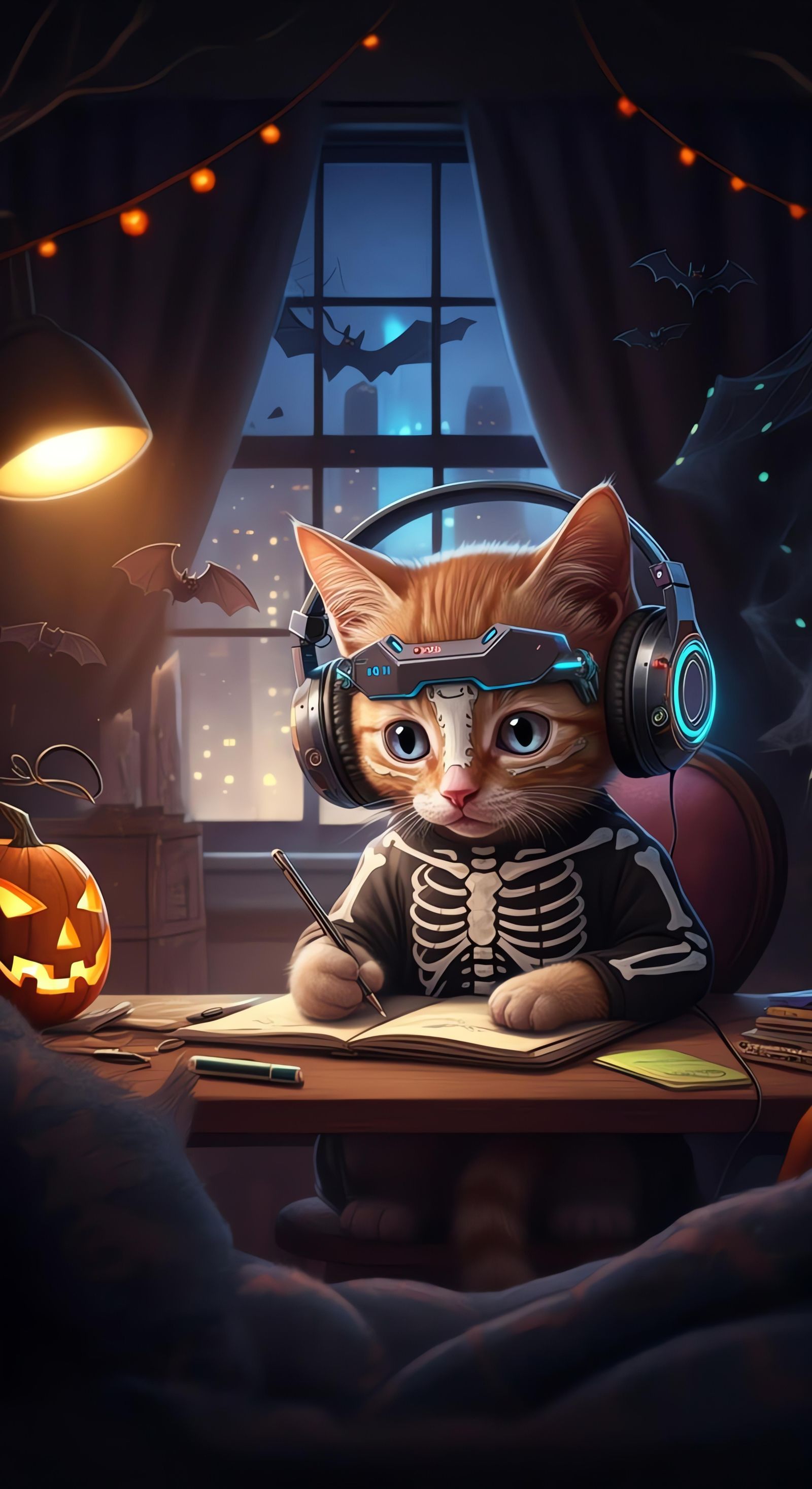 Halloween Kitten Lo-Fi Scene in 3D