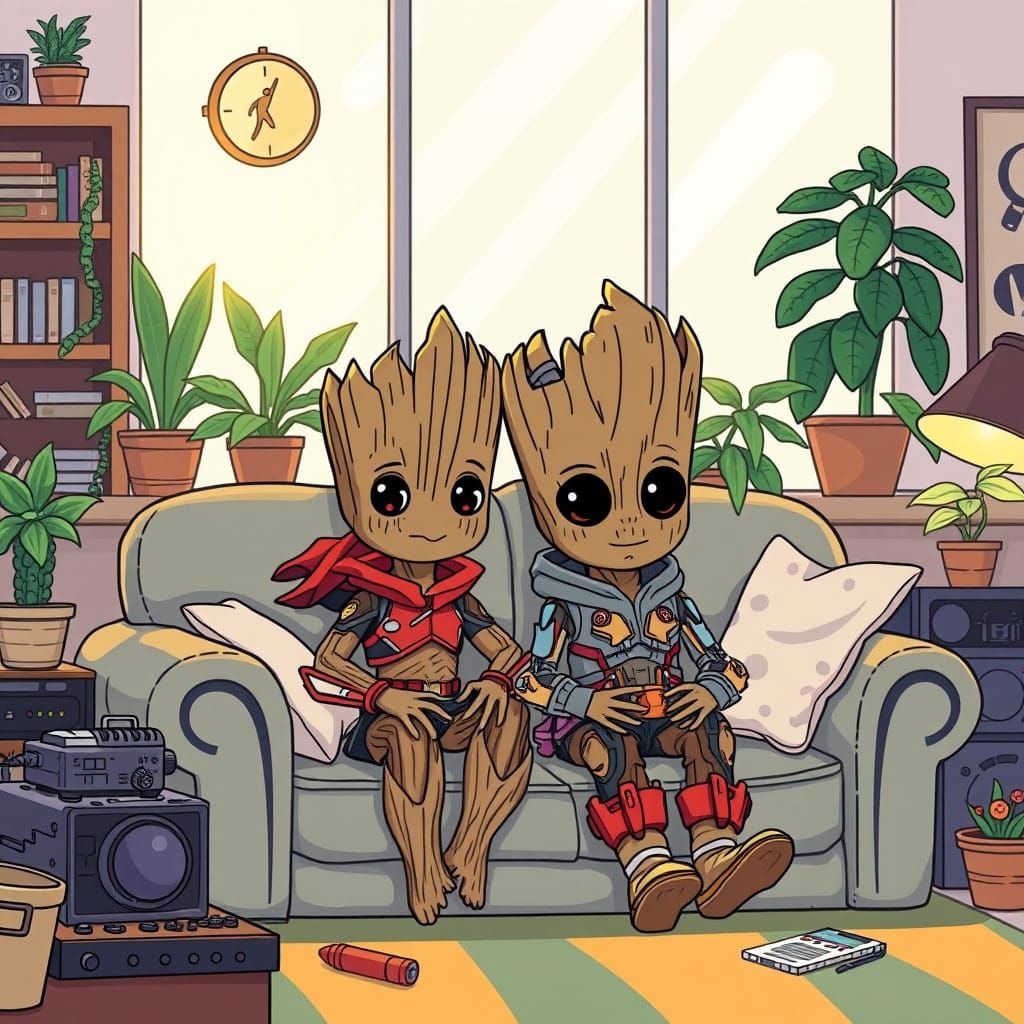 Groot and Rocket: Cozy Sci-Fi Living Room