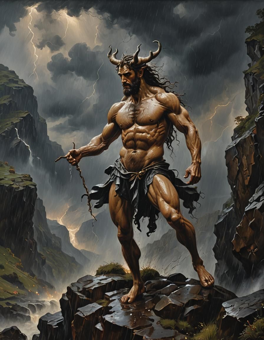 Centaur on Cliff in Baroque Oil Painting