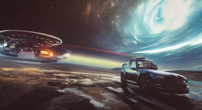 Female Astronaut Floating in Zero Gravity in Sci-Fi Style